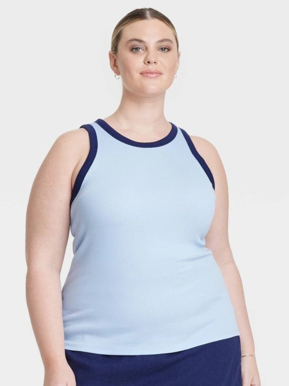 2/$16 💥🆕 A New Day Blue/Navy Slim Fitted Ribbed Crew Neck Tank Top | 3X | 7024